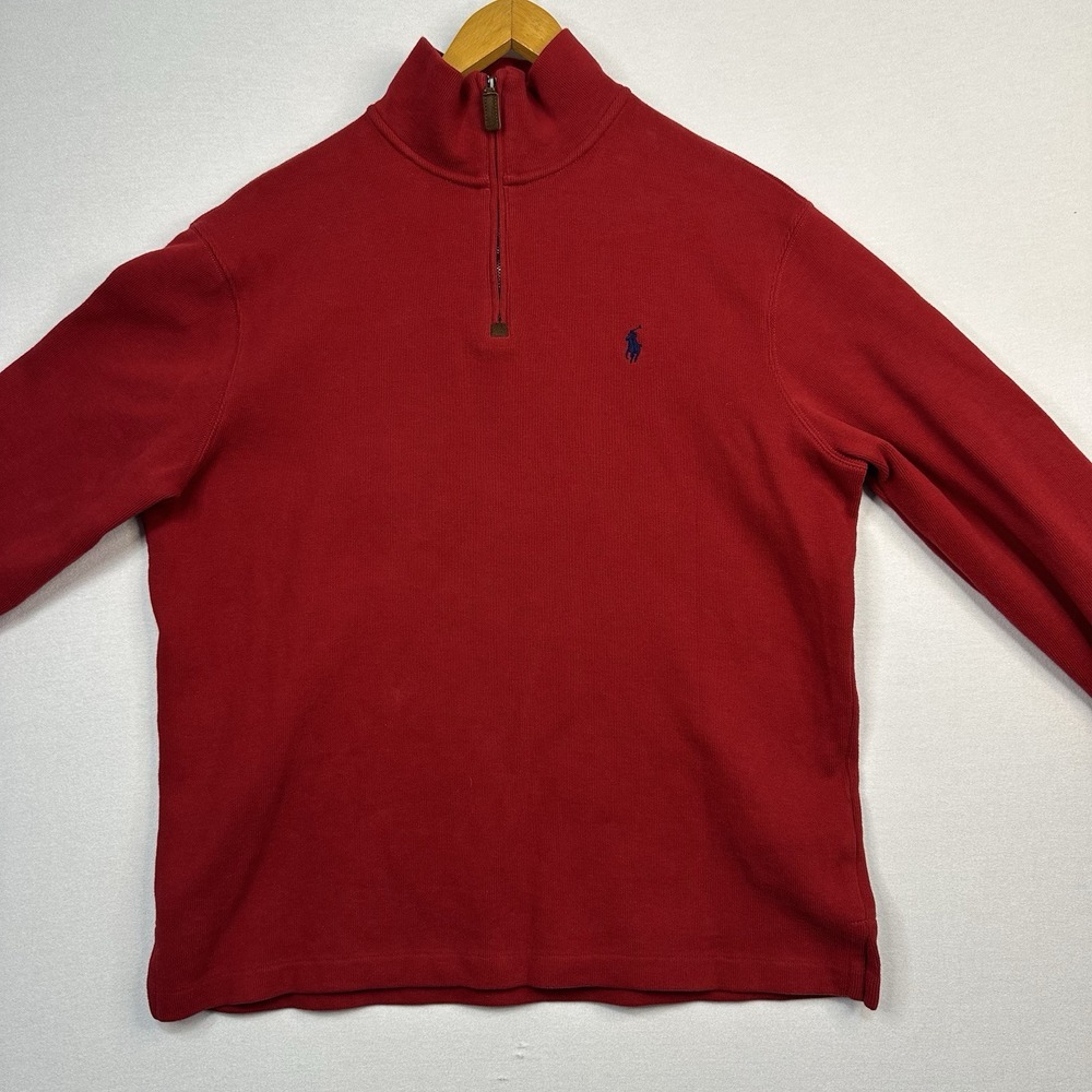 Polo Ralph Lauren Men's Large Sweater Pullover Red Blue Pony 1/4 Zip